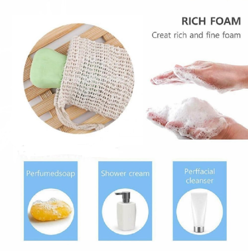BBTO 5 Pieces Soap Saver Bag Natural Sisal Exfoliating Soap Pouch for Foaming and Drying The Soap Bars Shower Soap Bag