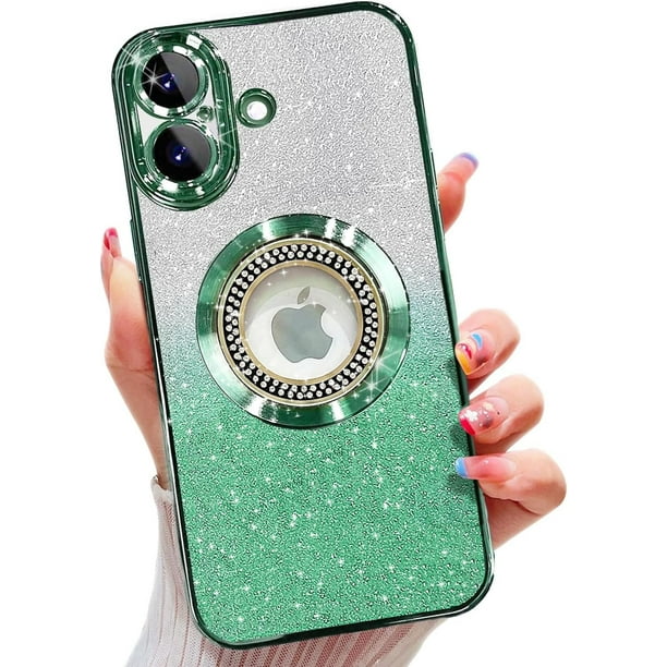Funda magnética con purpurina para iPhone 16, compatible con MagSafe, protección total, delgada, a prueba de golpes y arañazos, con protector de lente de cámara y red antipolvo para mujer