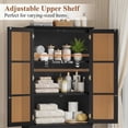 thumbnail image 5 of Homfa Bathroom Cabinet with Rattan Doors, Rattan Linen Storage Cabinet with 2 Drawers, Black, 5 of 7