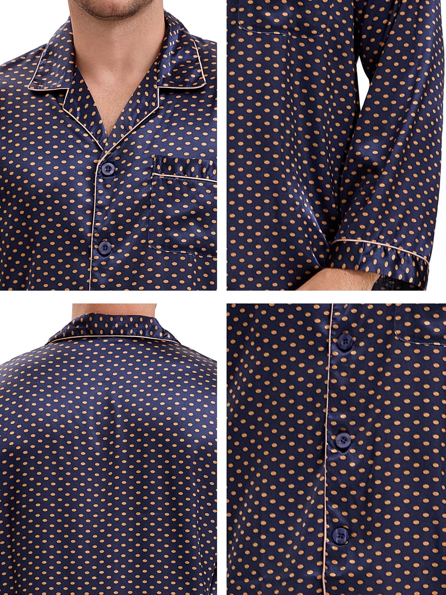 DARING DIVA Men's 2-Piece Button Down Printing Sleepshirt Pajamas Set L Navy Blue