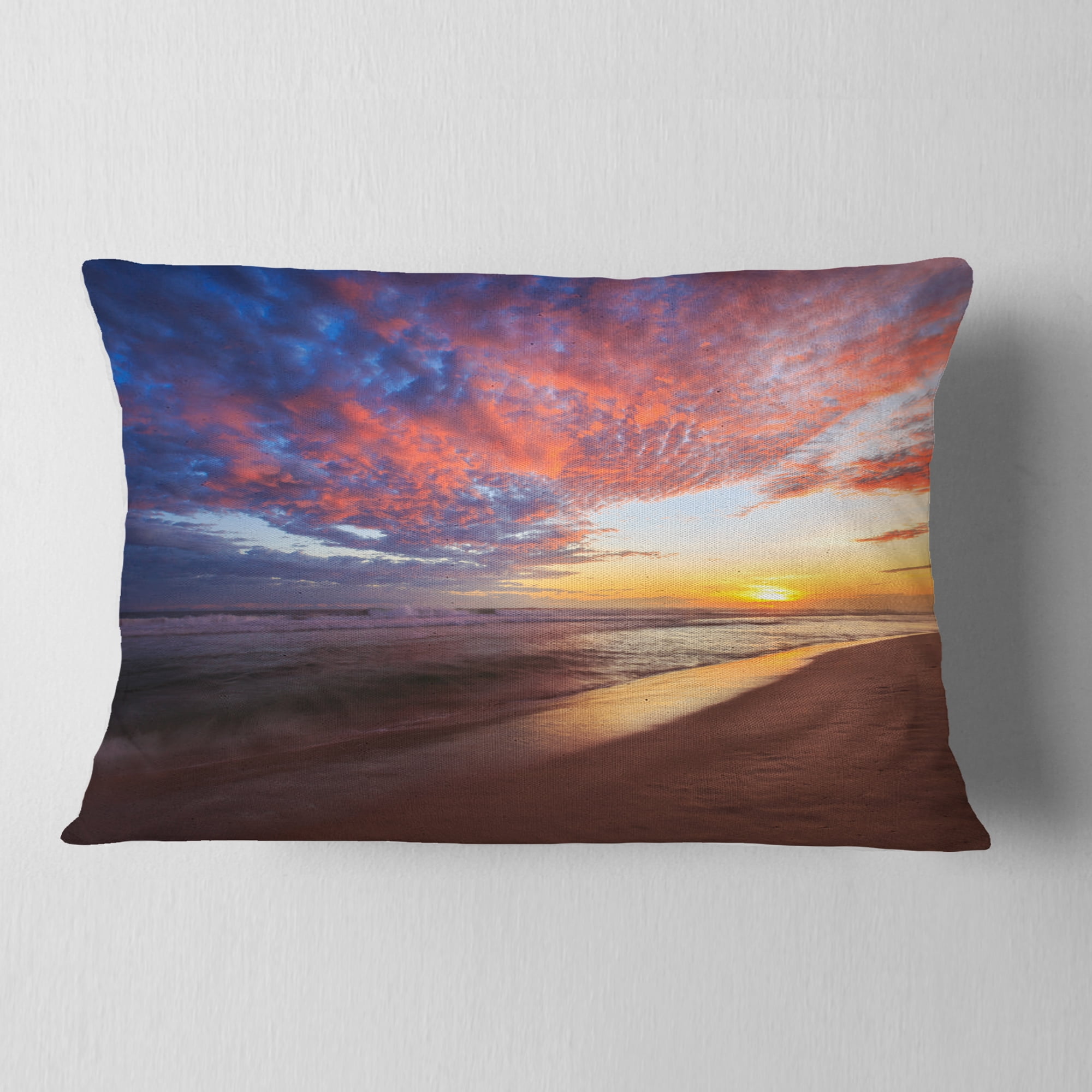 Designart Colored Clouds in Beach at Sunset - Seashore Throw Pillow - 12x20