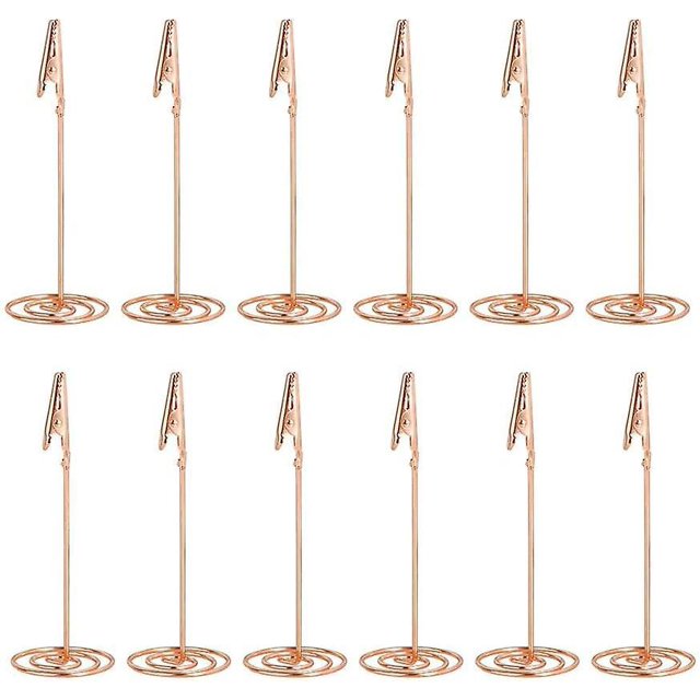 12 Uds. Soporte para tarjetas, soporte para notas, Clip para fotos, soporte para números de mesa, oro rosa