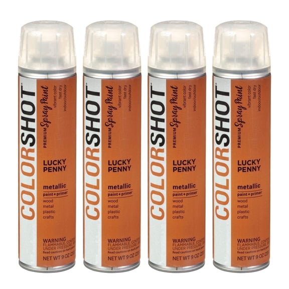 COLORSHOT Metallic Spray Paint, Lucky Penny (Copper) 9 oz. 4 Pack, Fast-Drying Acrylic Paint, Indoor & Outdoor Use