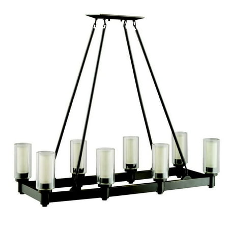 

8 Light Contemporary Minimalist Kitchen Island Light Fixture with Clear Outer Cylinder with Umber Etched Inner Glass-Olde Bronze Finish Bailey Street