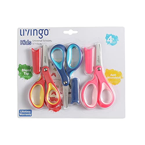  LIVINGO 3 Pack 5” Kids Scissors, Left/Right Handed Blunt  Stainless Safety Toddler Preschool Child Scissors with Cover, School  Classroom Craft Supplies for Teachers, Yellow/Blue/Gray : Toys & Games