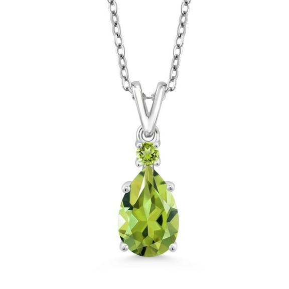 Gem Stone King 925 Sterling Silver Green Peridot Pendant Necklace for Women (1.91 Cttw, Pear Shape 10X7MM with 18 inch Chain)