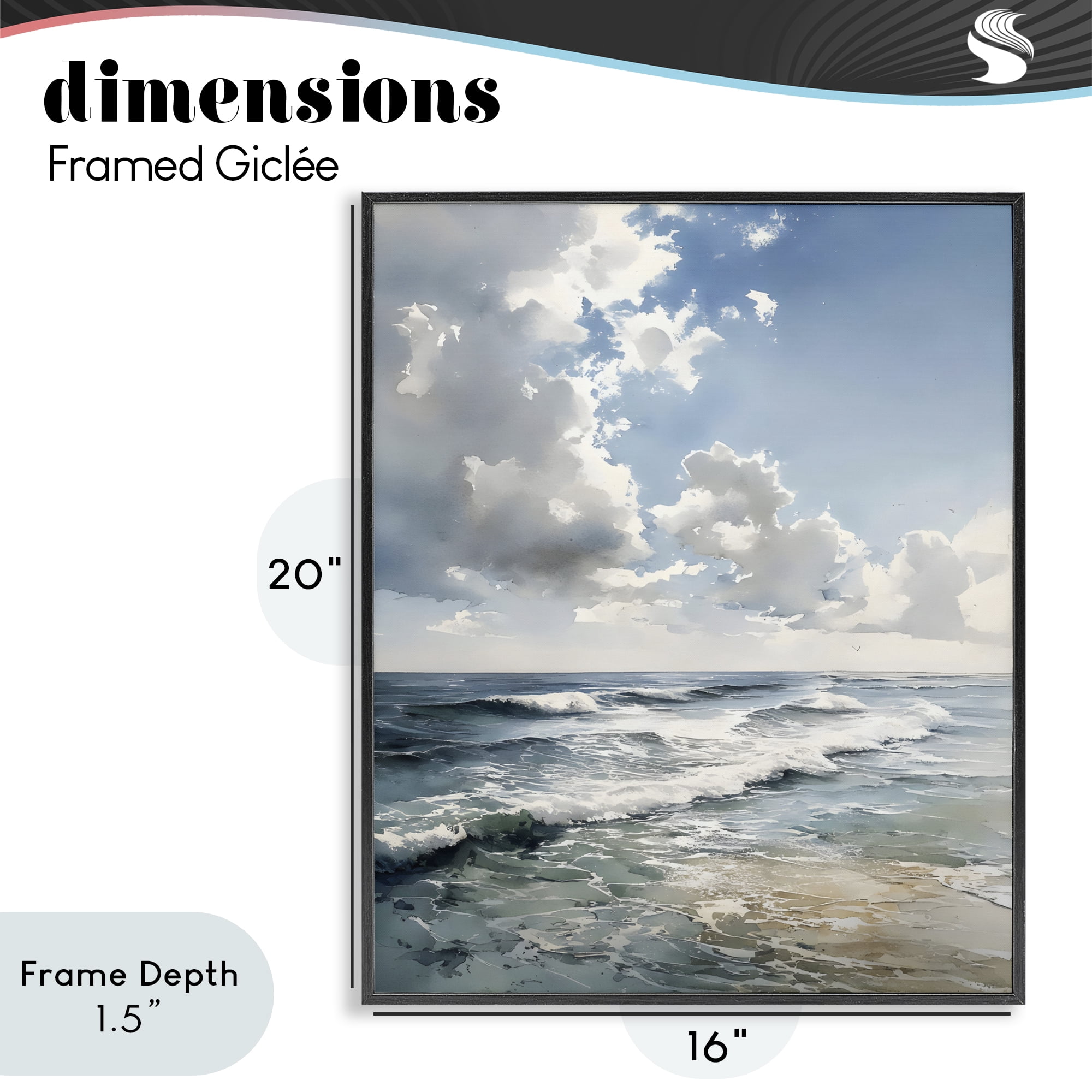 Stupell Industries Soft Waves & Clouds Black Framed Giclee Art, design by Franklyn Gregory