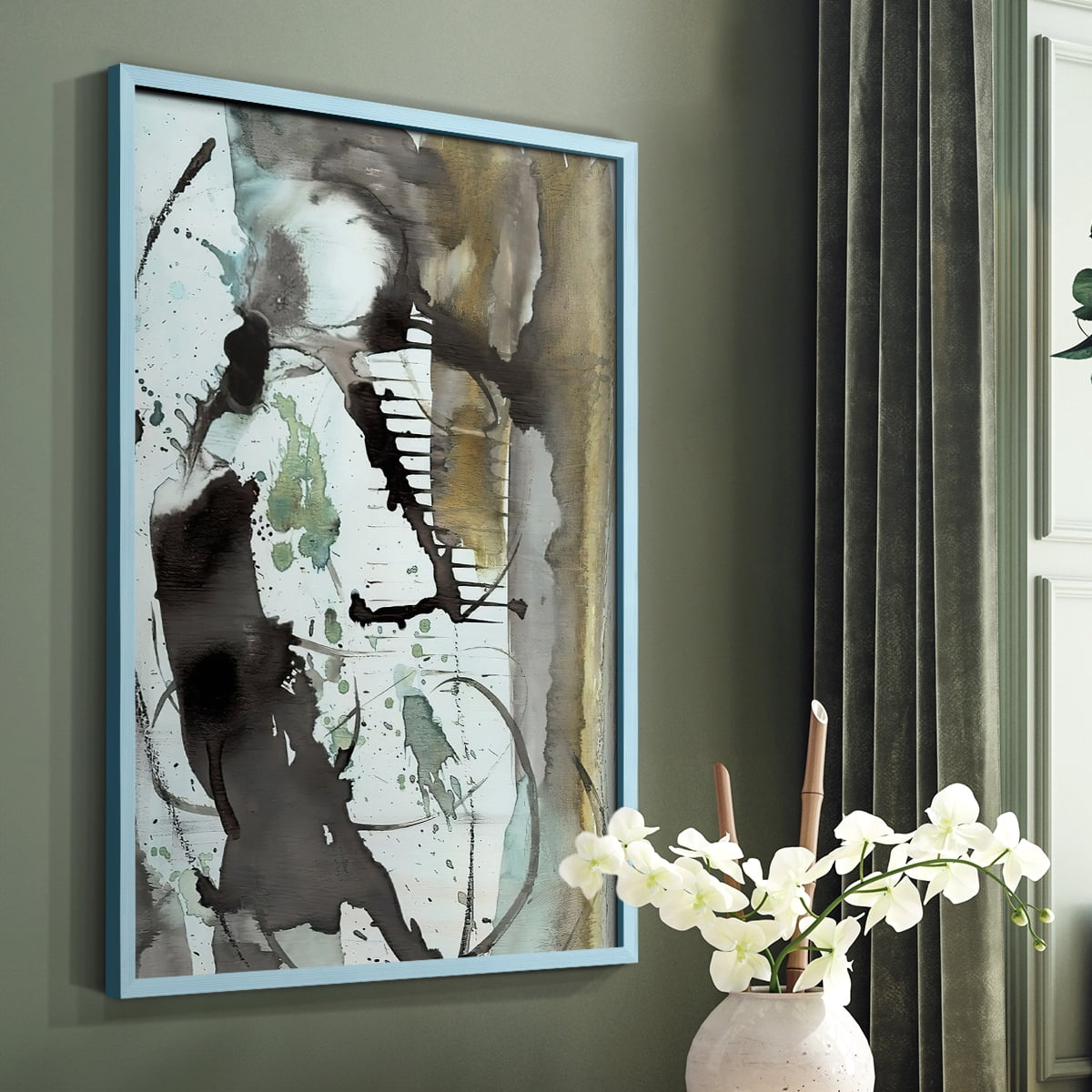 Lyrical Abstract I in Blue Solid Wood 11 x 14 Framed Print