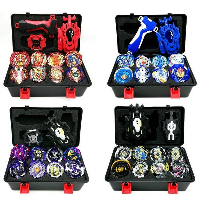 8PCS Set Gyro Burst Launcher Portable Storage Box Boys Kids Toy Christmas Gift Black Set