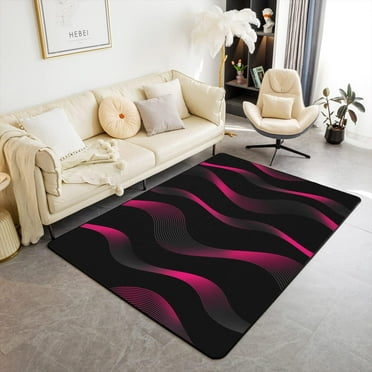 Pink Black Striped Area Rug for Living Room, Ombre Geometric Washable Rugs for Bedroom Home Office, Geometry Decorative Accent Rug, Modern Gradient Lines Soft Non Shedding Carpet, 5x7