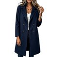 thumbnail image 2 of QIYAGBSA Trench Coat Women Soft Notched Lapel Collar Double Breasted Mid Length Long Sleeve Lightweight Lined Fall Casual Outerwear with Patch Pockets (Navy, 2XL), 2 of 5