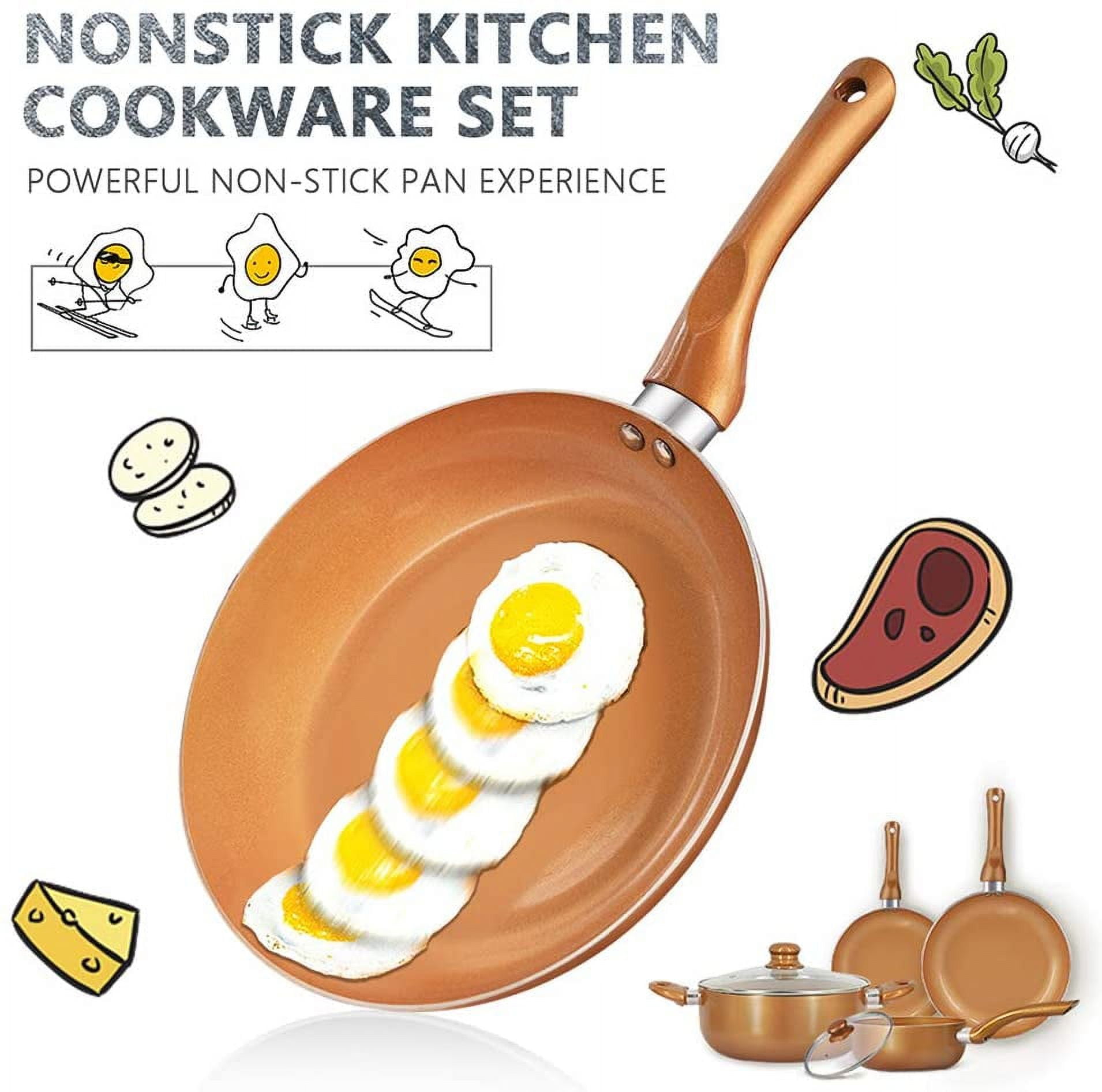 6 PCS Nonstick Cookware Set, Kitchen Cookware Set, Pan Set, Frying Pan,  Stock Pot, Milk Pan with Cool Touch Handle Red