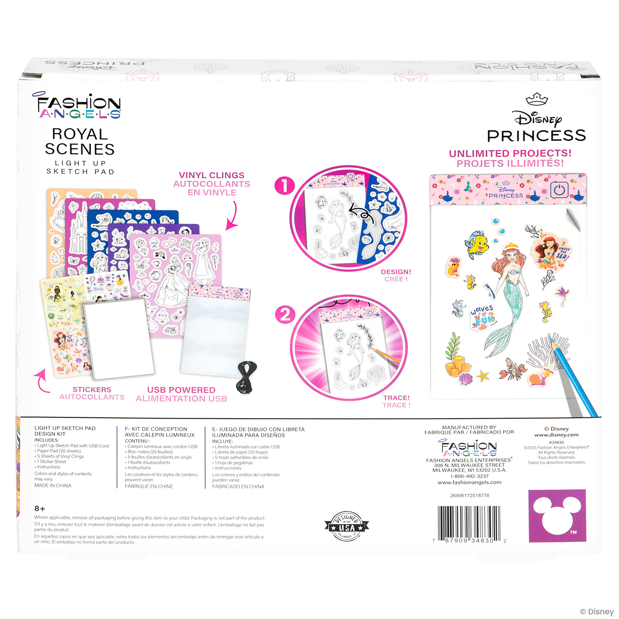 Fashion Angels: Light Up Sketch Pad - Disney Princess Royal Scenes - Design Art Kit, Illuminated Tracing Pad, Reusable Clings, Sticker Sheet, Kids 8+