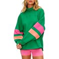 thumbnail image 3 of Oversized Color Block Sweatshirts for Womens Mock Neck Pullover Tops Long Sleeve Side Slits Drop Shoulder Shirt with Pockets Green 3XL, 3 of 4
