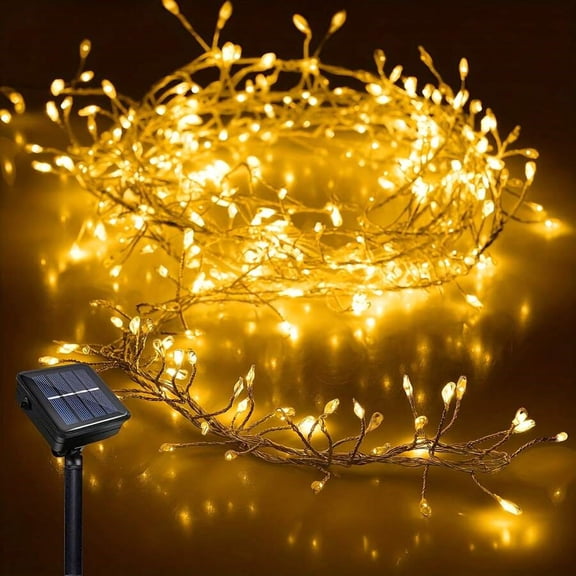 Solar Led String Lights Outdoor Firecracker Fairy Light Strings 8 Modes Copper Wire Lights for Wedding Camping Christmas Decor