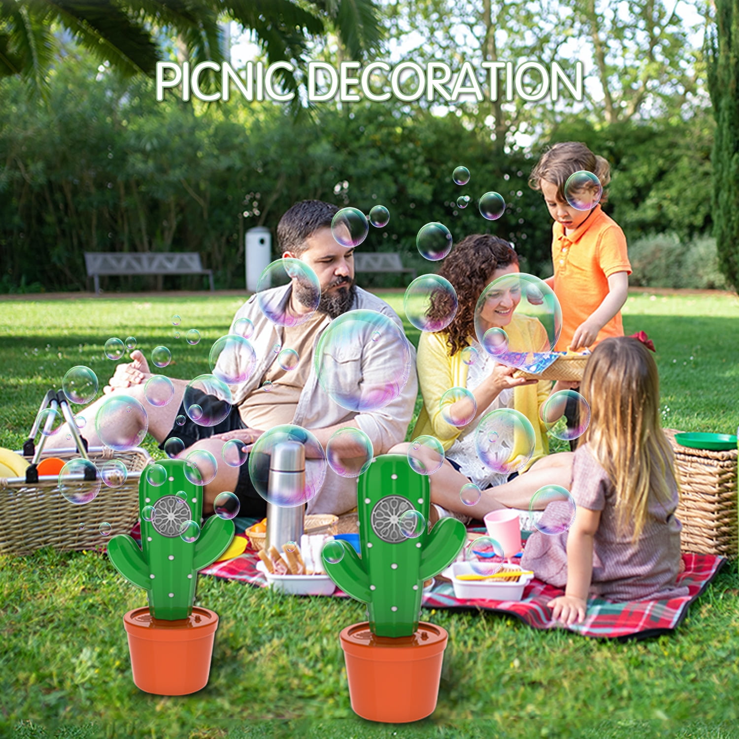Cactus Electric Bubbles Machine for Kids, 10 Holes Portable Automatic Bubbles Maker with Lights for Boys Girls Tummy Time Toys Birthday Gifts