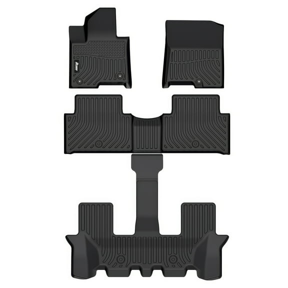 Ikon Motorsports 3D TPE Floor Mats Compatible with 2021-2025 Kia Sorento Hybrid 2022-2025 Sorento Plug-In Hybrid, All Weather Waterproof Anti-Slip Floor Liners Front & 2nd Row Full Set Black