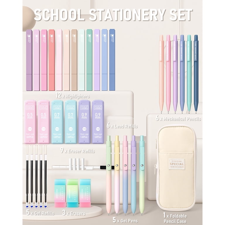 Four Candies 39 PCS Stationery Set Cream with Highlighters