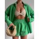 thumbnail image 1 of Casual mujer amarillo salón desgaste verano chándal pantalones cortos conjunto de camisa de manga larga Tops y Mini pantalones cortos traje 2023 nuevo conjunto de dos piezas Tan Jianjun unisex, 1 of 2