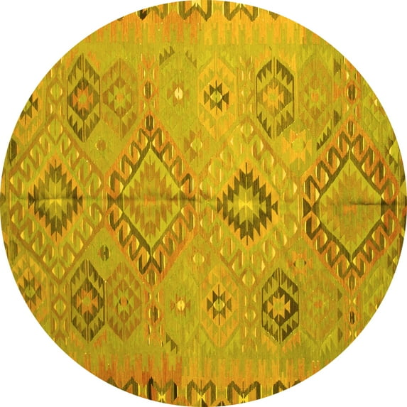 Ahgly Company Machine Washable Indoor Round Persian Yellow Traditional Area Rugs, 8' Round