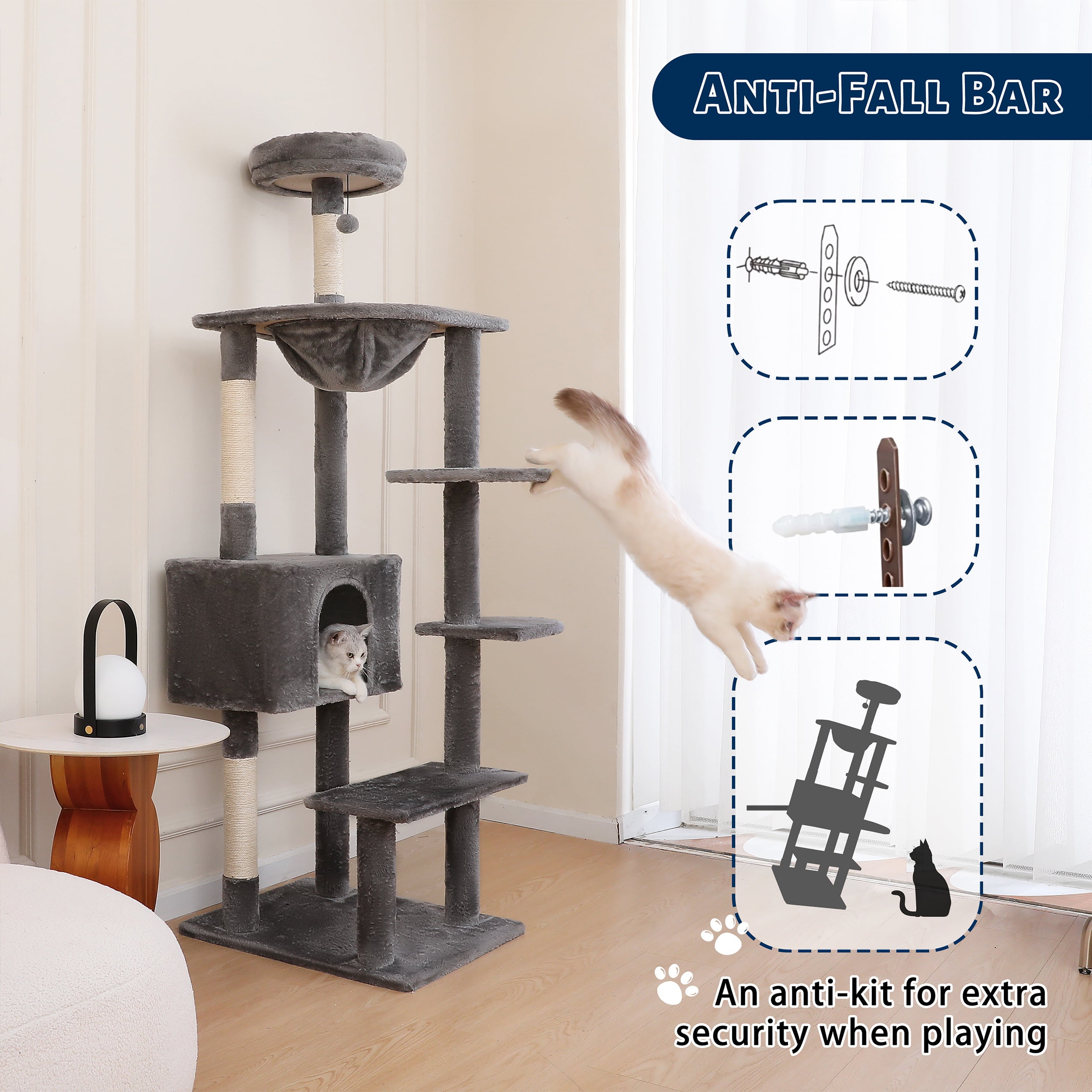 Vibrant Life 70” Cat Tree for Indoor Cat,Multi-Level Cat Tower with Scratching Posts, Gray