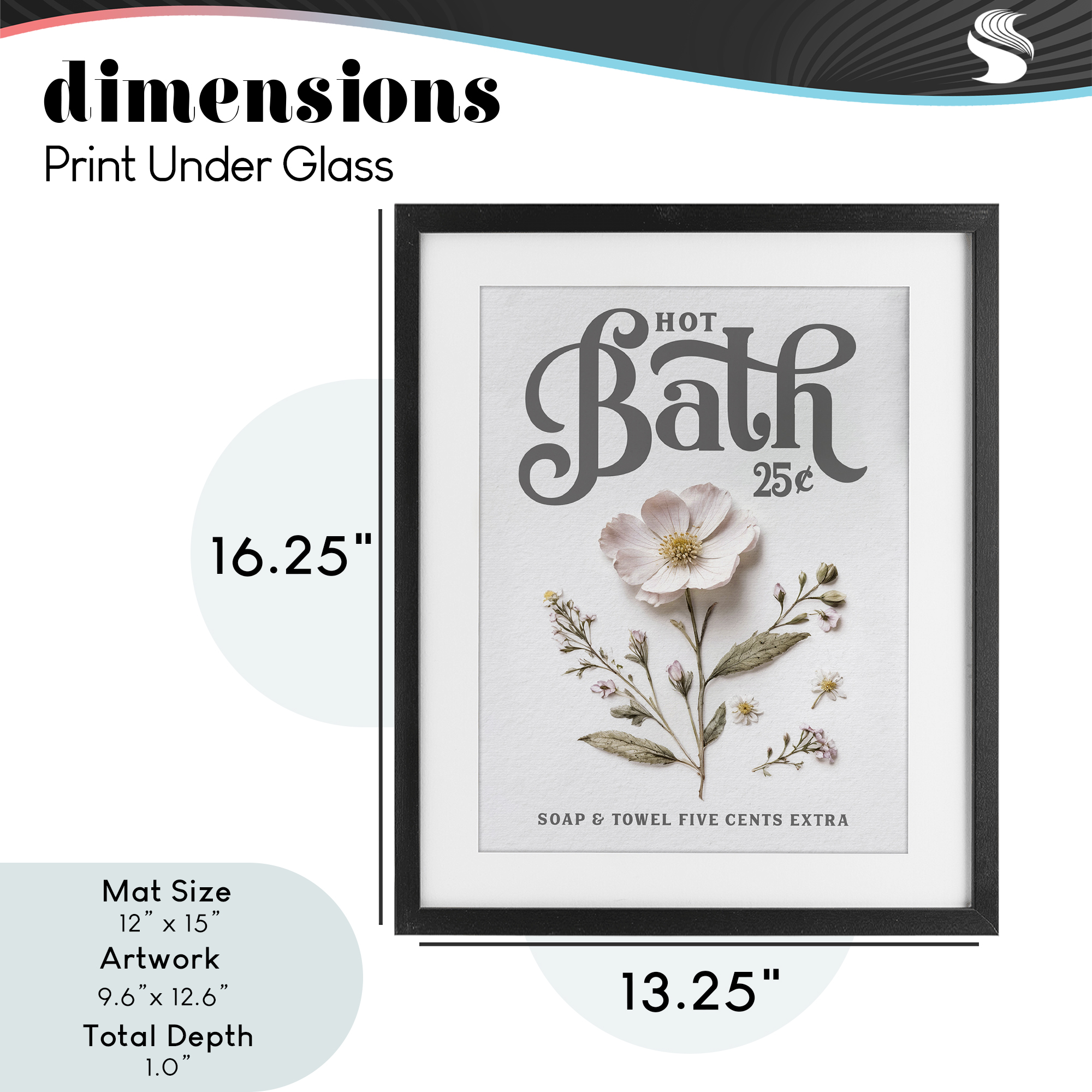 Pressed Flower Vintage Bath Black Framed Print Under Glass, design by Lettered and Lined