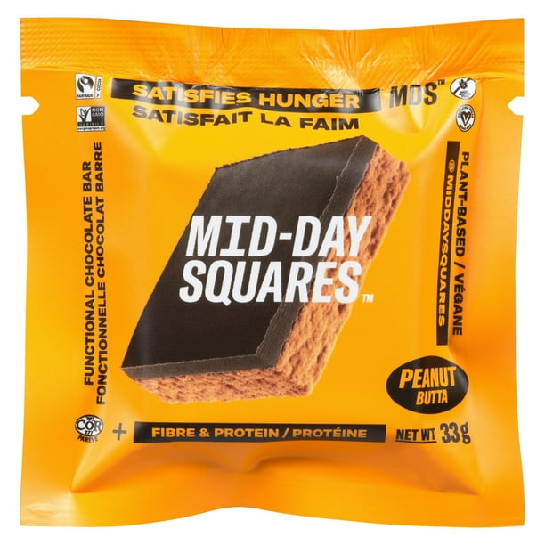 MidDay Squares Peanut Butta PlantBased Functional Chocolate Bar, 33 g