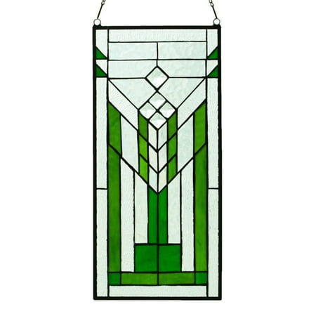 - River of Goods Stained Glass Mission Green and Clear Window Panel