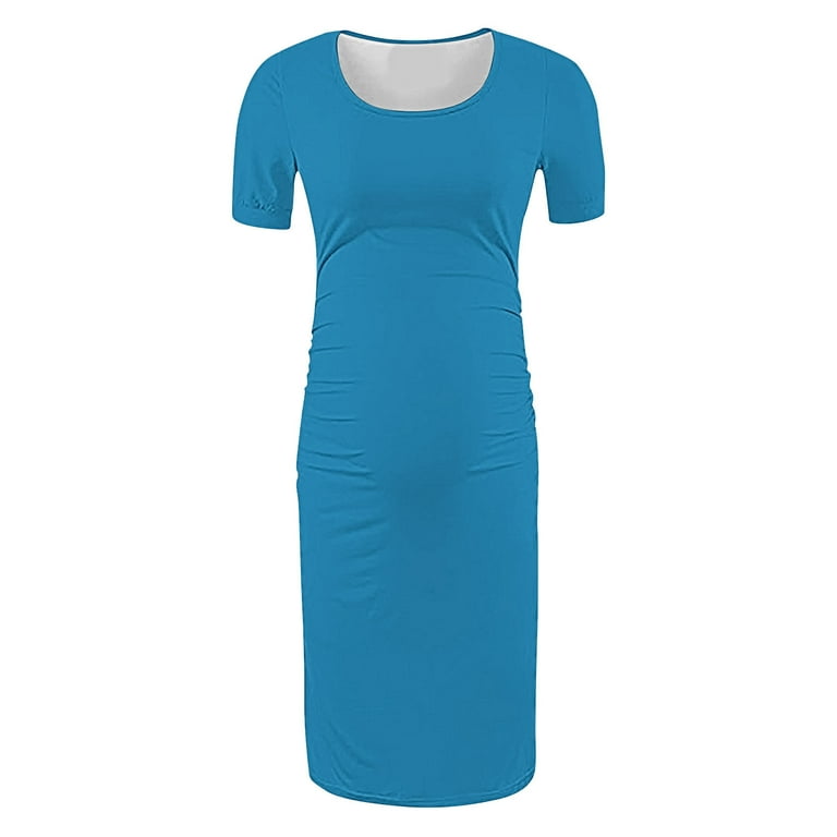 blue ruched maternity dress Made in USA