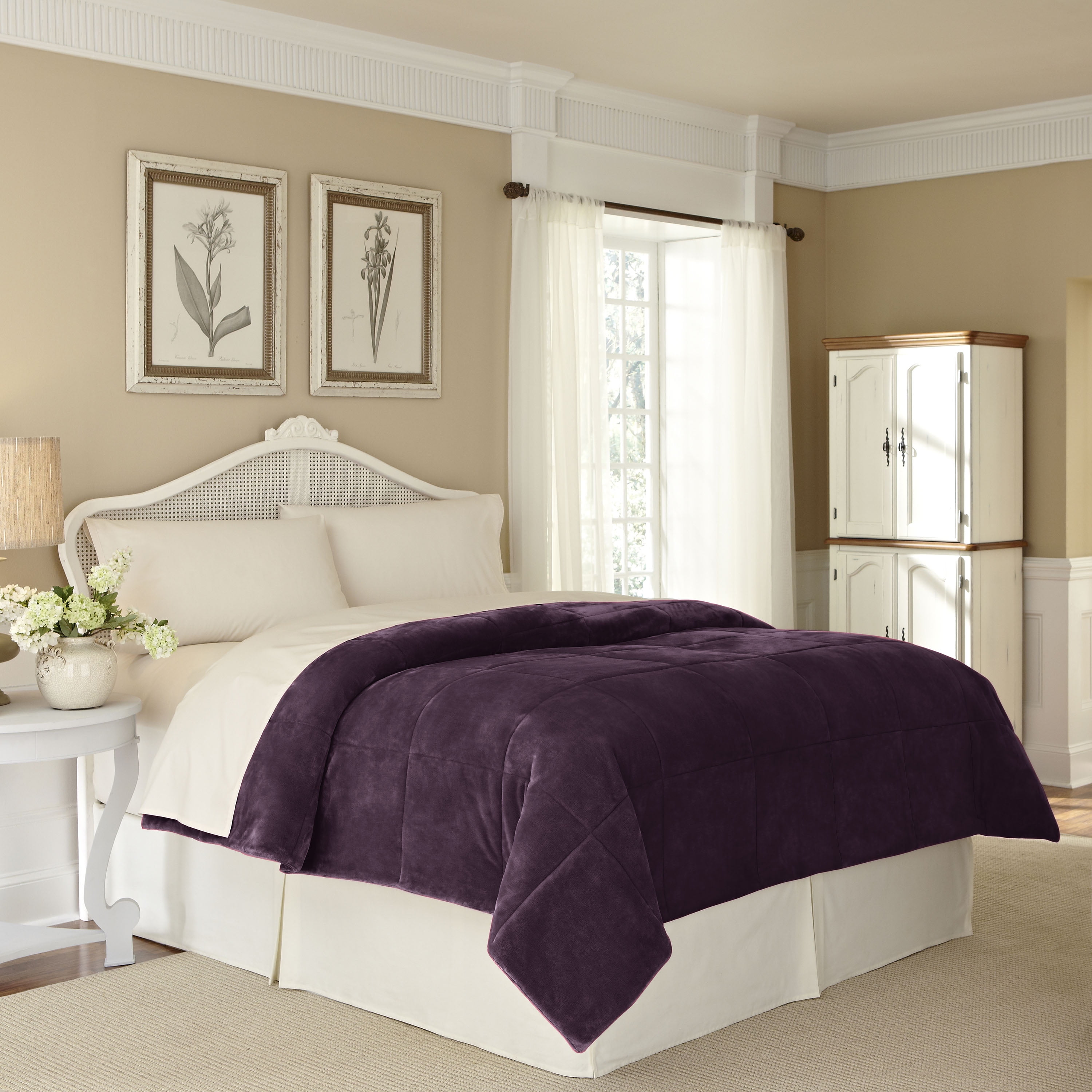 Vellux Plush Quilted Blanket, Queen, Purple