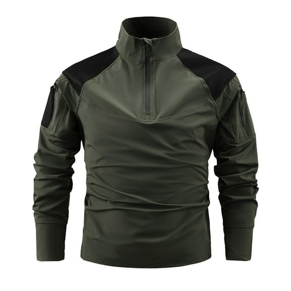 Xzbqbs Mens Long Sleeve Shirts Casual Quarter Zip Stand Collar Pullover Slim Fit Lightweight Shirts Stretch Outdoor Workwear Shirts