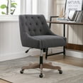 thumbnail image 3 of Modern Vanity Chair, SYNGAR Home Swivel Office Chair, Height Adjustable Task Chair, Comfy Upholstered Accent Chair with Soft Back, Linen Fabric Desk Chair for Living Room Bedroom, Charcoal Gray, D8036, 3 of 10
