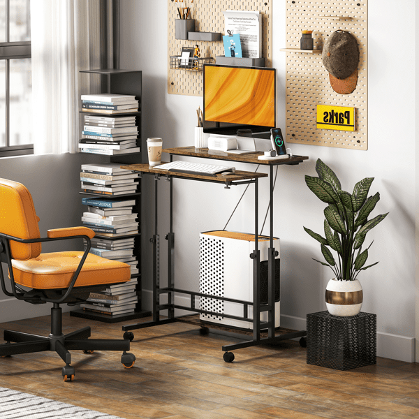 31.5" Manual Adjustable Standing Desk, 3-Panel Tiltable Desktop, 4 Lockable Casters, Particleboard & Steel Frame for Home Offices