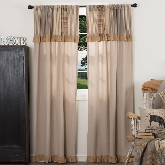 VHC Brands Sawyer Mill Farmhouse Curtains Lined Panel Pair with Attached Valance for Living Room Bedroom Kitchen Window Decor Plaid Curtain Rod Pocket