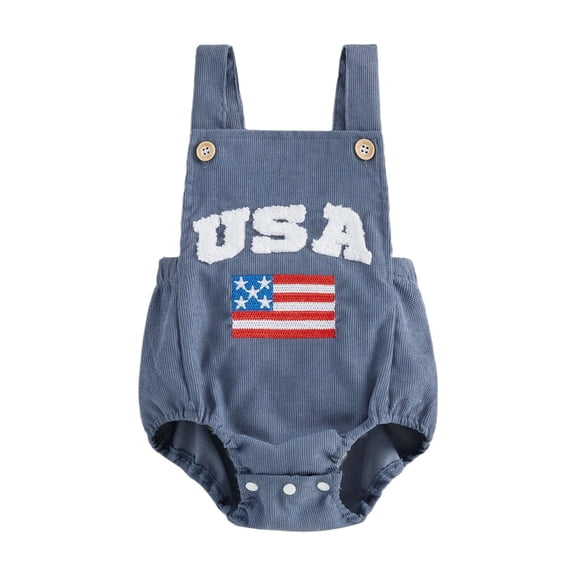 BemeyourBBs Newborn Baby Boy 4th of July Outfit Independent Day Clothes Bubble Romper Overalls Patriot USA Letter Flag Embroidered Sleeveless Casual Jumpsuit Overalls Baby Fourth of July Outfit