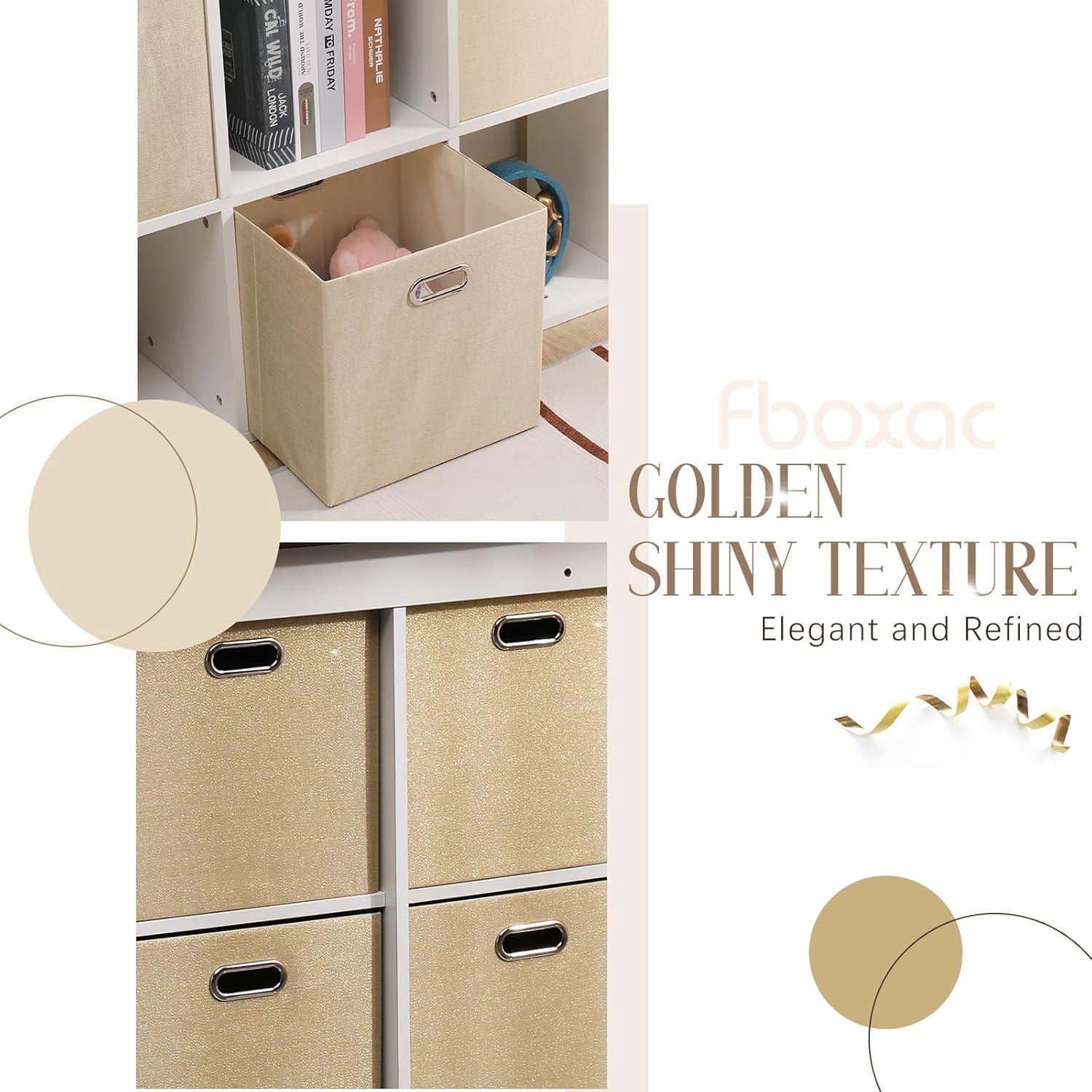 Collapsible Organization Basket Fabric Foldable Box with Handles, 13x13 Cube Storage Bins Set of 4, Thick and Heavy Duty Storage Baskets for Shelves Bedroom Livingroom
