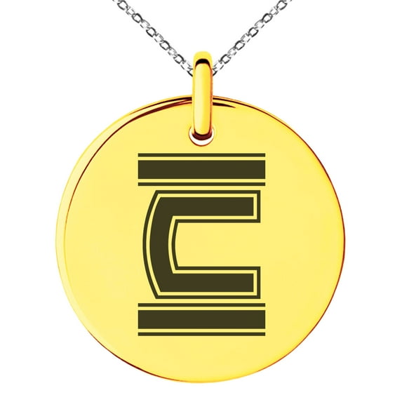Stainless Steel Letter C Initial Empire Monogram Engraved Small Medallion Circle Charm Pendant Necklace