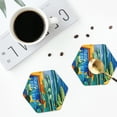 thumbnail image 4 of Yiaed Bright Paper Cactus Scene Print Leather Coasters for Drinks - Cup Coasters Coffee Table Kitchen Table Bar, Home & Office Gifts Handmade Drink Coasters-Hexagon, 4 of 6
