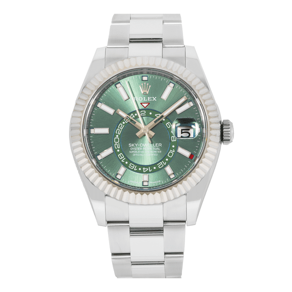 Pre-Owned Rolex Sky-Dweller 42MM 336934 Green Dial Fluted Bezel Stainless Steel Oyster Bracelet