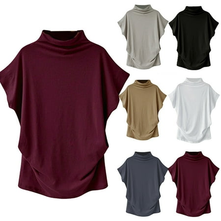 

Taluosi Summer Fashion Women Solid Color Loose Turtle Neck Short Sleeve T-Shirt Top