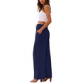 thumbnail image 5 of Sewkxo Women's Cotton Linen Pants Summer Drawstring Elastic Waisted Palazzo Pant Casual Wide Leg Beach Trousers with Pockets,Navy L, 5 of 5