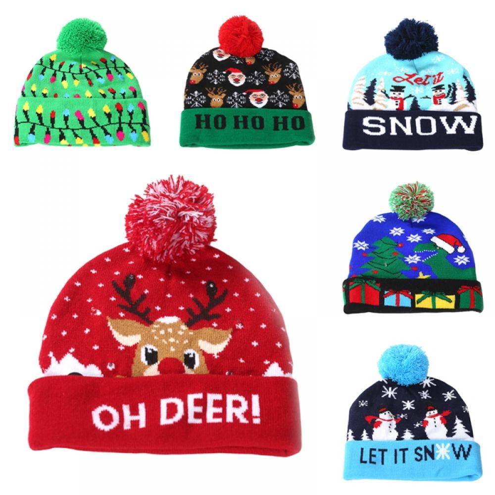 LED Christmas Party Hat Beanie Sweater Xams Santa Hat Light Up Knitted Hat Gifts 