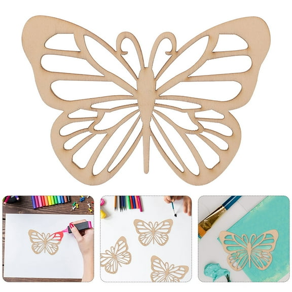 Hemoton  5 Pcs Butterfly Hanging Decorations Blank Wooden Ornaments Cutout Party Beige