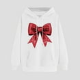 thumbnail image 2 of Tao Tao Valentine's Day Hoodies For Women Loose Fit Bow Printed Sweatshirt Casual Drawstring Pullover Sweatshirts With Pocket Long Sleeved Top White XL, 2 of 4