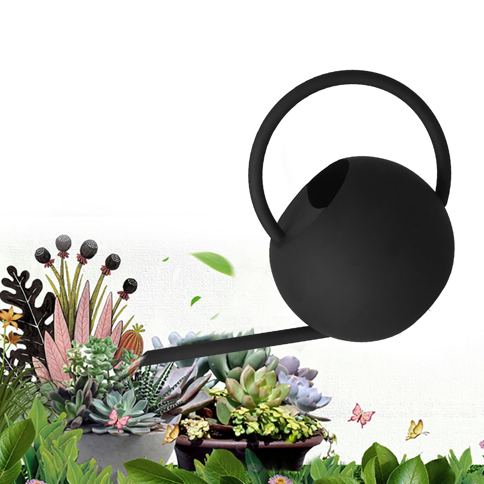 Riousery 400ml / 13.5 oz Black Stainless Steel Watering Can Long Spout Plant Kettle Pot for Indoor Outdoor Garden Patio Balcony