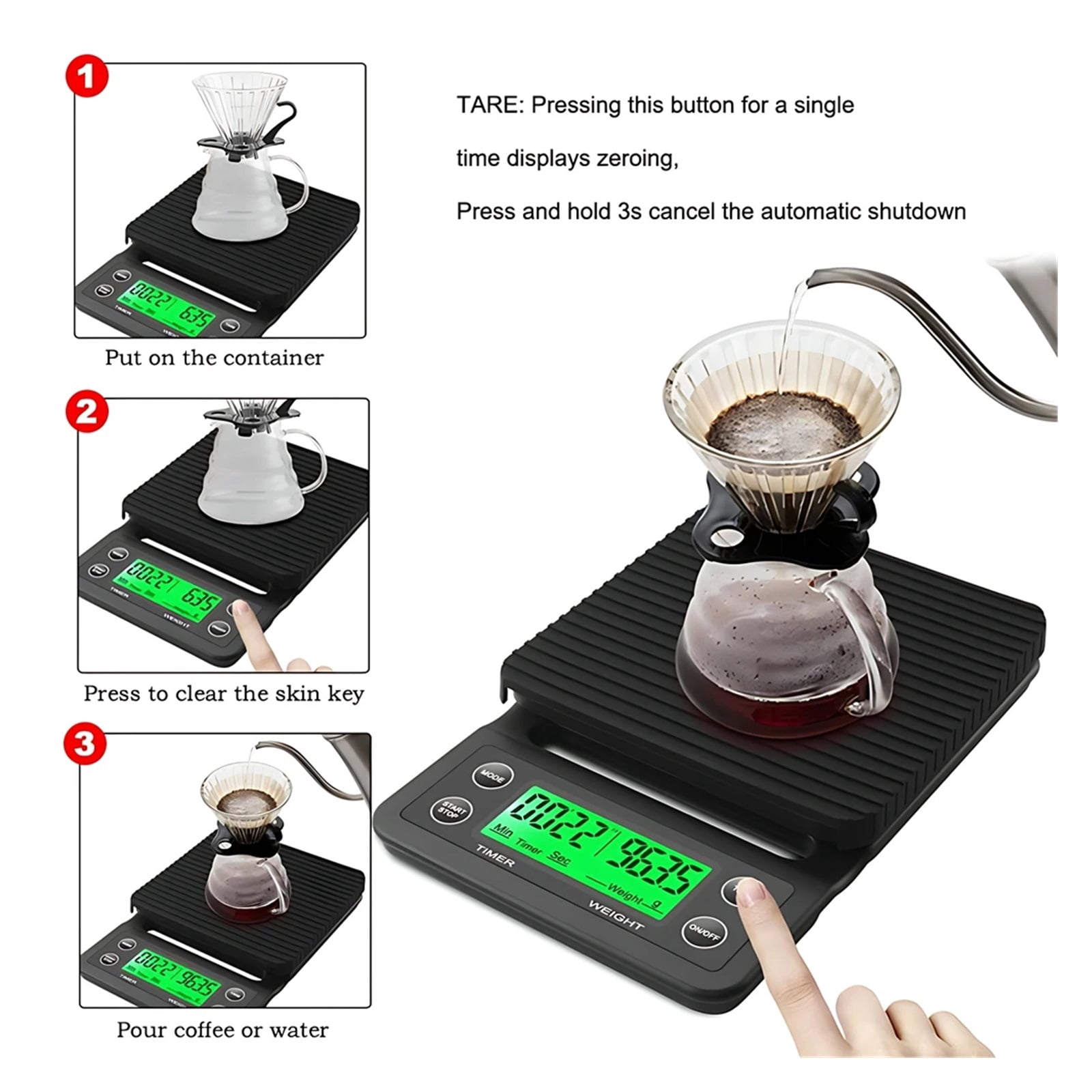 With Timer For Food Balance Weighing Mini Household Weighing Scale Electronic Coffee Scale Digital LCD 3kg 0.1g Kitchen Scales ,Simple Operation