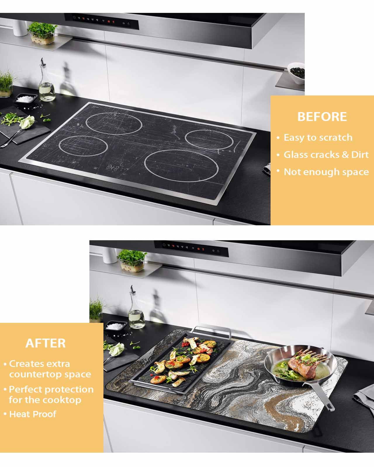 nqOlkjepod Large Induction Cooktop Protector Mat 24"x21", Black Marble Stove Top Covers for Electric Stove, Retro Chic Abstract Mottled Texture Art Stove Burner Cover Mats, Glass Top Stove Cover