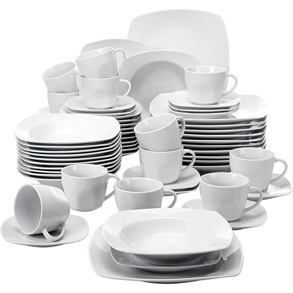 MALACASA, Series JULIA, 60-Piece Porcelain Dinner Set, Ivory White Dinnerware Set, Service for 12