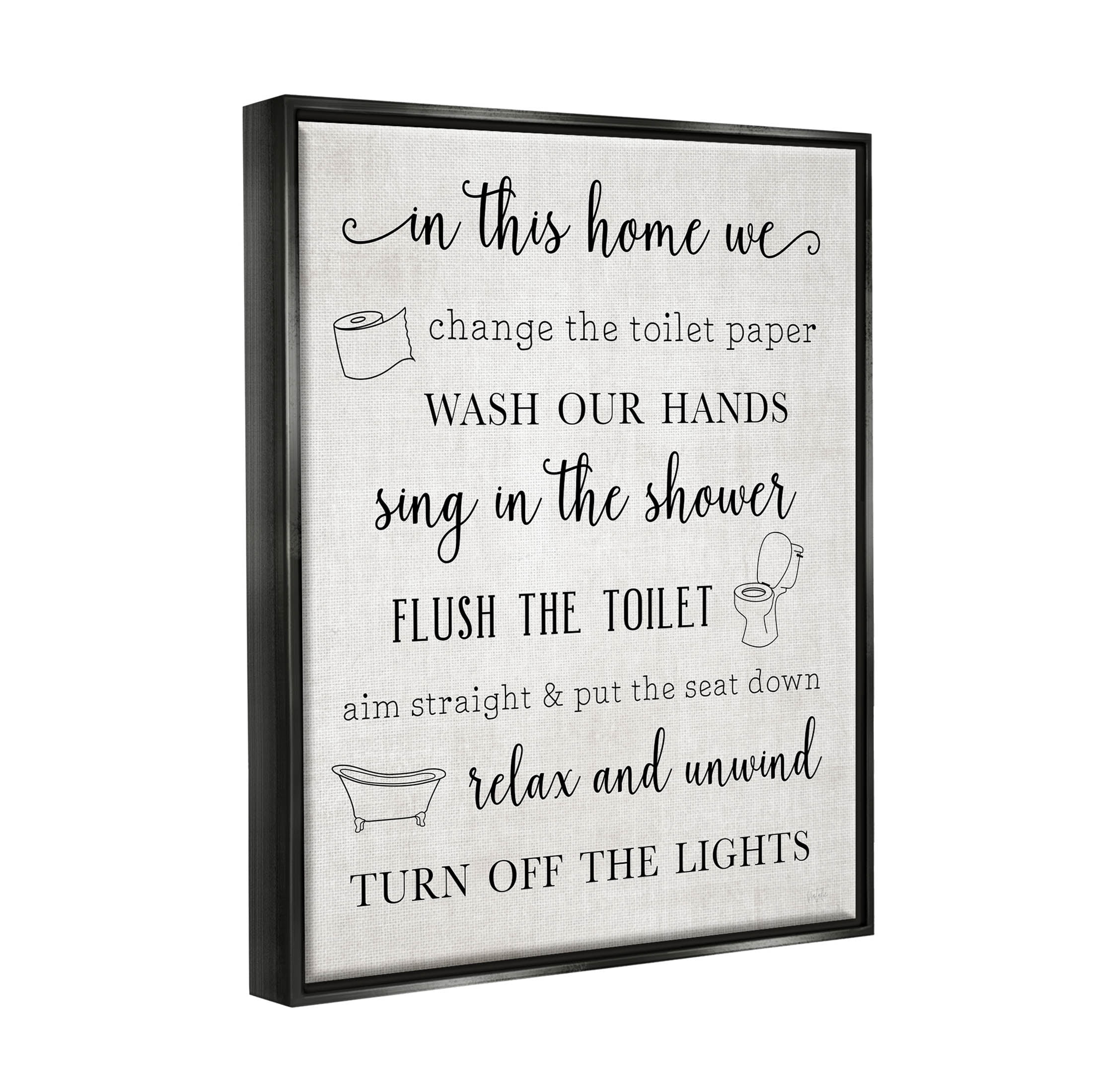 Stupell Industries In This Home Bathroom Rules Graphic Art Jet Black Floating Framed Canvas Print Wall Art, Design by Natalie Carpentieri