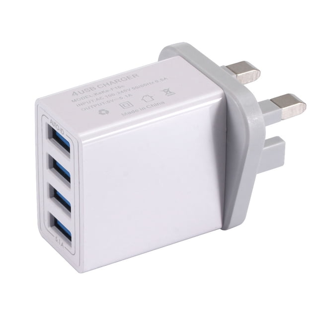 Cargador 4USB Cargador rápido de múltiples puertos Cargador de teléfono QC3.0 para viajes 100‑240V